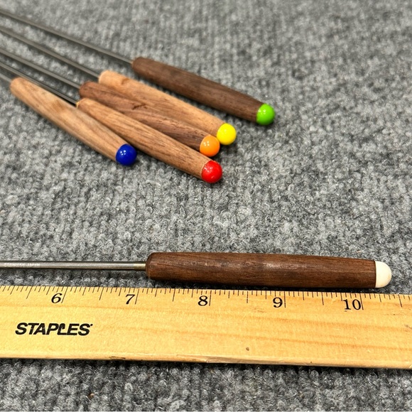 Vintage set fondue forks wood handles colorful tips mid century - Picture 4 of 4